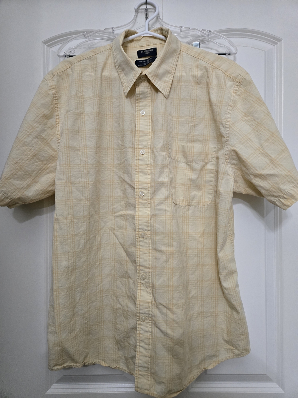 Dockers Men's Short-Sleeve Button-Down Shirt in Pale Yellow Plaid
